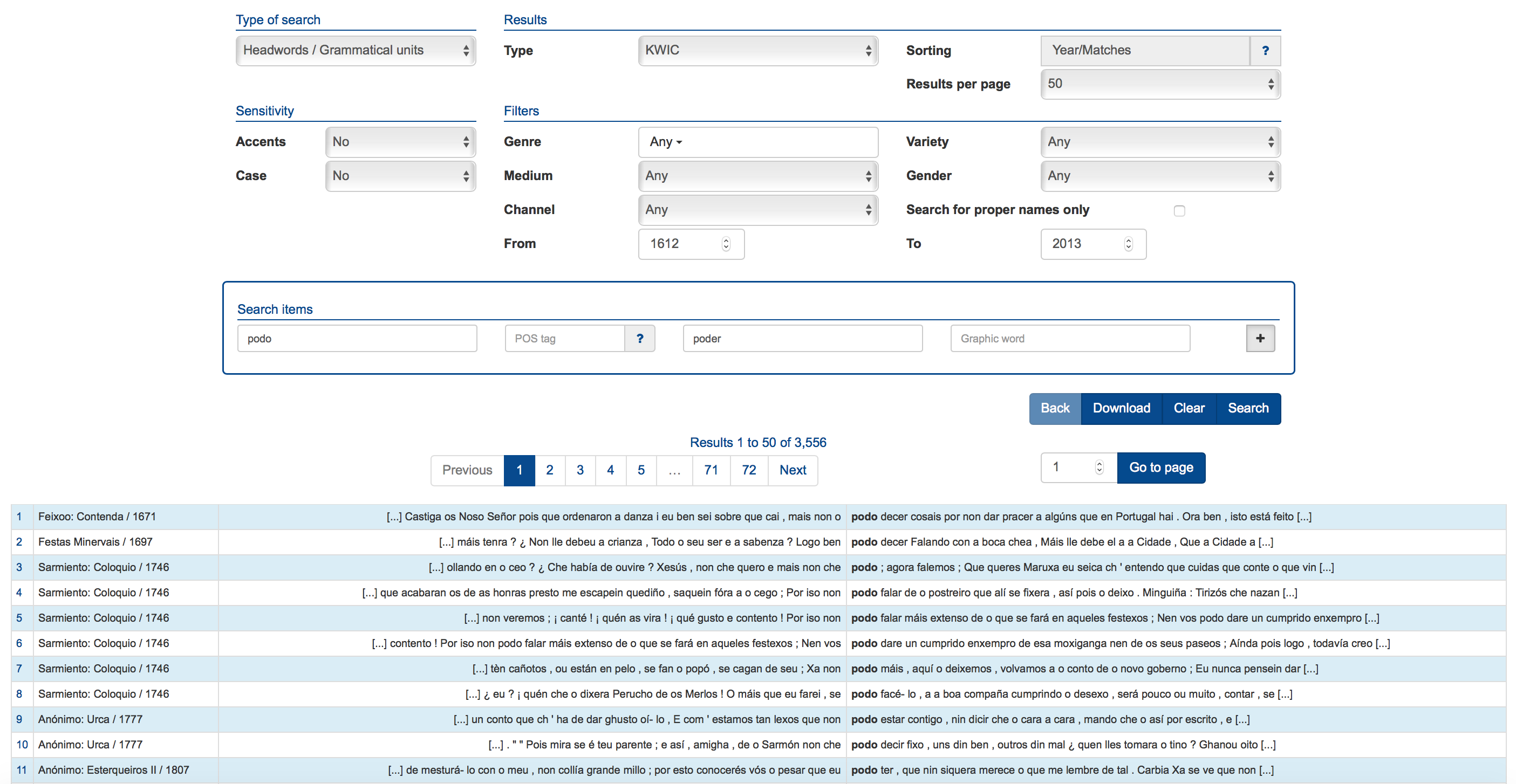 En element lemma search podo