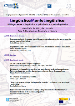 Cartel LingüísticaMenteLingüística. Diálogos entre a lingüística, a psicoloxía e a psicolingüística